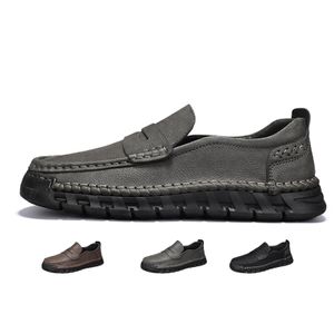 Customizable Men's Fashionable Breathable Slip-On Casual Shoes Grey Leather Walking Shoes for Spring Summer Autumn with Logo