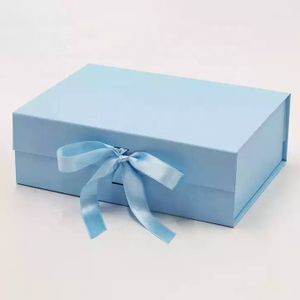 Wholesale Personalized Bulk Light Blue Baby Ribbon KeepSake Gift Boxes Art Paper Magnetic Lid Embossing Printing