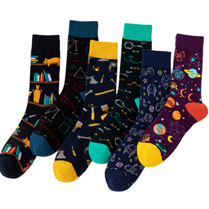 Bulk Mid-Calf Mens Dress Socks Fun Funny Colorful Crazy Crew Cotton Dress Gifts Socks
