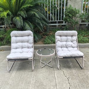 3-Piece Patio Metal Conversation Set with Charcoal Beige Cushions and Coffee Table for Porch Deck Garden