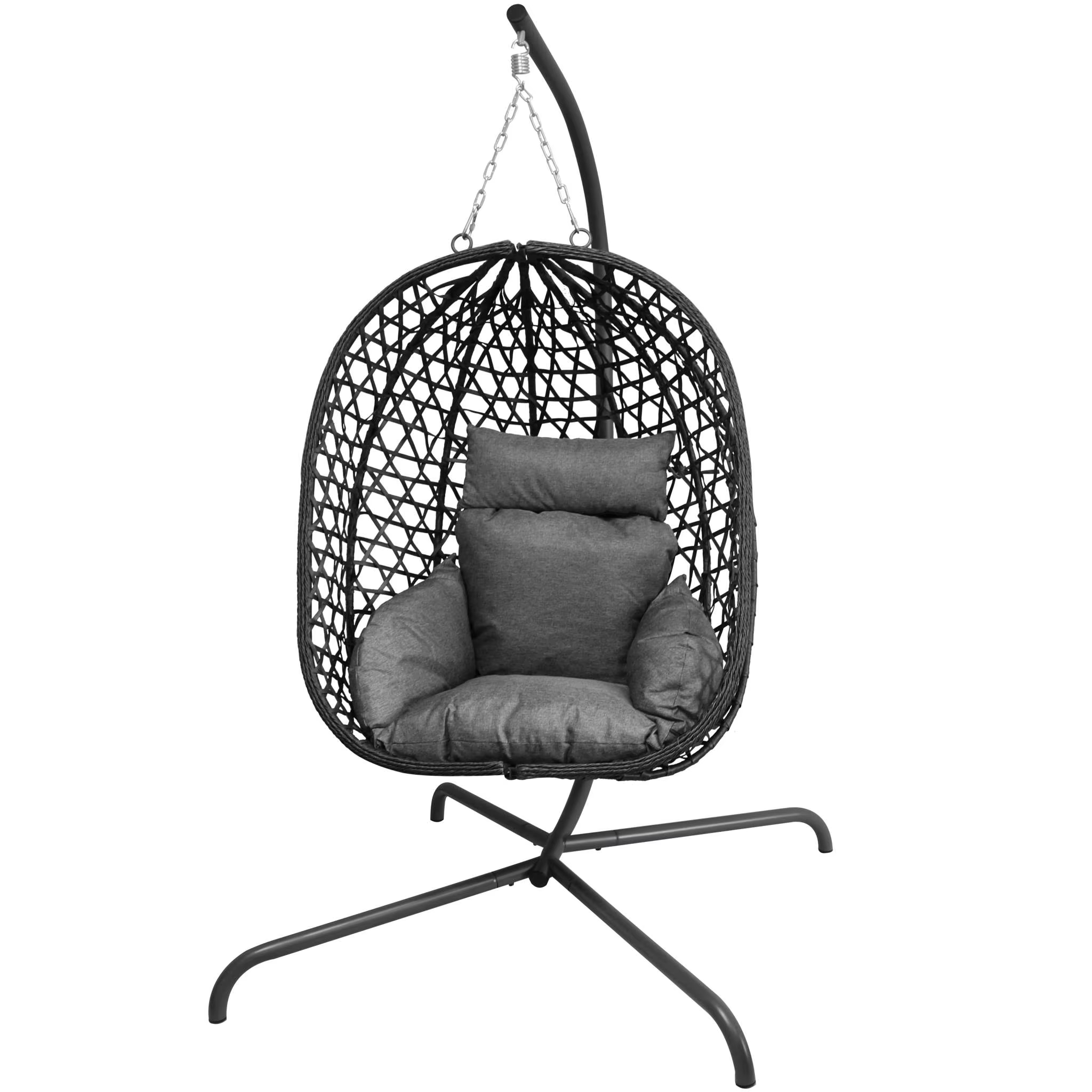 Hanging Egg Chair with Stand, Outdoor Indoor Wicker Swing Chair with Cushions Patio Hammock Chair for Backyard, Balcony