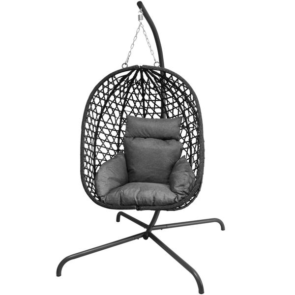 Hanging Egg Chair with Stand, Outdoor Indoor Wicker Swing Chair with Cushions Patio Hammock Chair for Backyard, Balcony