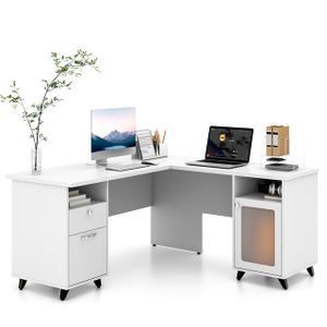 L-Shaped Office Desk with Lockable 2 Drawer and Storage Cabinets for  Executive Office Desk Set