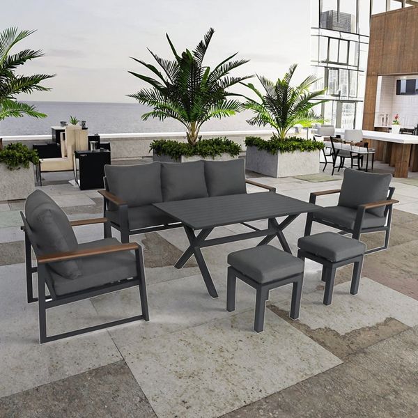 Modern Style Aluminum Outdoor Sofa Set Patio Furniture with Lounge Chair and Table for Garden Hotel Use
