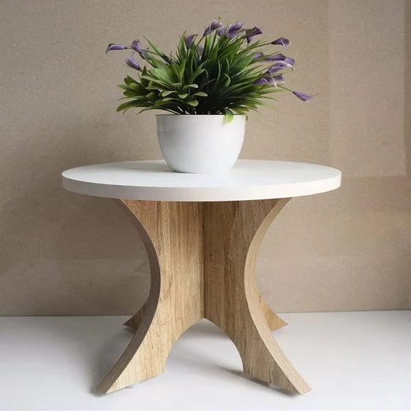 12 Inch round Beautiful Wooden Side Table for Living Room End Table Plant Stand Tea Table Stool Home Furniture