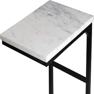 Renaissance Krafts C-Shape End Table Modern 15L*11B*26H Inch Features Industrial Metal Base Marble Top for Home Office Hotel