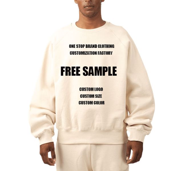 Unisex Crewneck Pullover Sweatshirts High Quality 500GSM 100% Cotton Hoodles With Embroidered Print Custom Logo