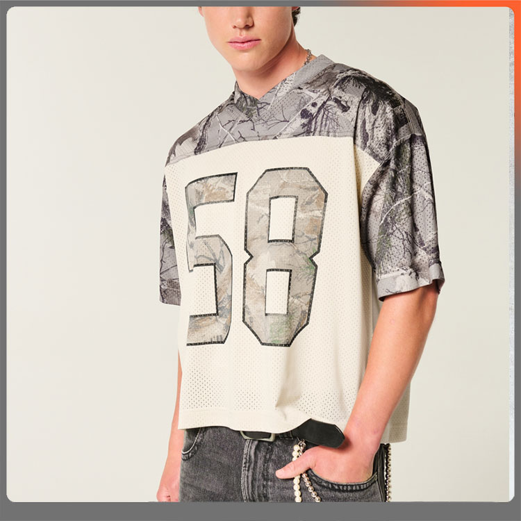 Mens Tops Short Sleeve t Shirts Boxy Crop Soft Mesh Fabric Classic Vneck Camo Football Jersey
