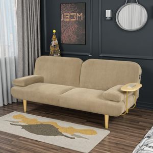Wooden Modern Living Room Furniture Convertible Futon Sofa Bed Folding Sleeper Sofa Bed with Table USB
