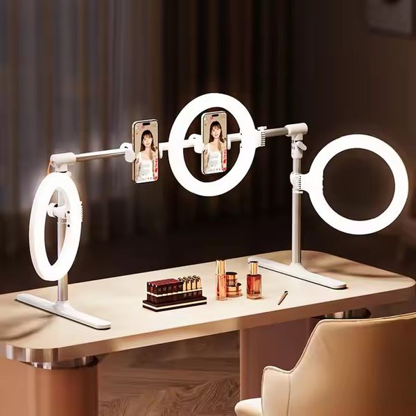 F5 Adjustable Overhead Shooting Light Stand 3000-6500k 10W USB Powered Multi-device Mounting Live Stream Photography