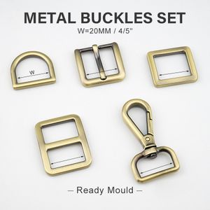 Custom Bag Handbags Hardware Accessories 20mm Dog Snap Hook Brushed Bronze Metal D Ring Adjustable Strap Pin Buckle for Handbags