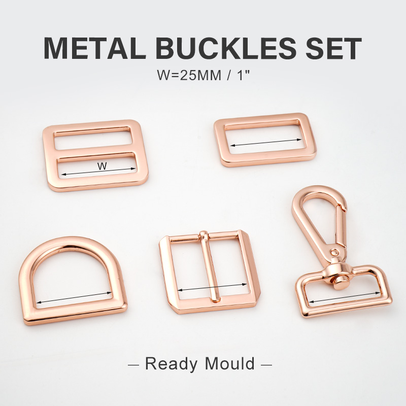Rose Gold Leather Bag Handbag Hardware Accessories Set Wholesale 25mm 1 Inch D-ring Metal Pin Buckle Adjustable Swivel Snap Hook
