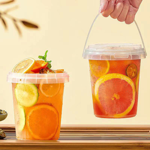 Custom Printing Logo 0.7 L- 5L Clear Plastic Buckets Food Grade PP Bucket Fruits Boba Milk Tea Cups With Handles and Lids