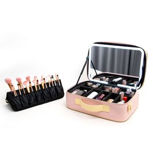 Portable Large Capacity Cosmetic Organizer Bag Make up case Travel Storage Waterproof Toiletry Makeup Brush Bag with Led Mirror