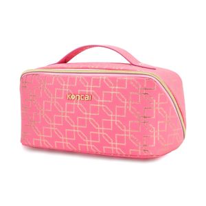 KONCAI Open Flat Travel Waterproof Portable Large Capacity Toiletry Cosmetic Bags PU Makeup Pouch Faux Leather Cosmetic Bag