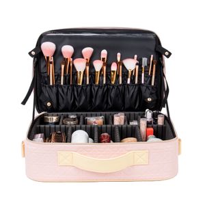 KONCAI Custom logo Multi-function Pink Travel Makeup Organizer Make up Storage Bag with Led Light Mirror
