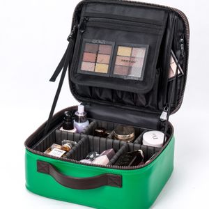 Profesional Makeup Organizer Waterproof PU Leather Hard Case With Compartments Carry Handle Trolley Travel Makeup Cosmetic Bag