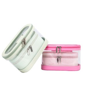 KONCAI  2-in-1 Set Transparent PU Leather Cosmetic Box Organizer Waterproof Makeup Bag Holders for Ladies Toiletry Pouches
