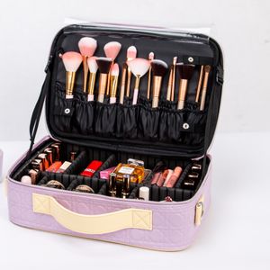 Profesional Makeup Organizer Waterproof Oxford Cloth Hard Case With Compartments Carry Handle Trolley Travel Makeup Cosmetic Bag