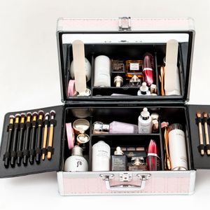 Professional Aluminum Handbag Cute Makeup Brush Bags Cosmetic case Organizer With Full Led Light Mirror Waterproof Cosmetic Case