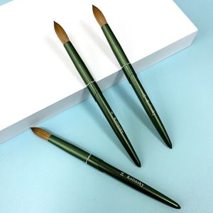 Matte Green 16 Nail Acrylic Brush Kolinsky Nail Sable Brush Gel Polish Manicure Painter Metal Handle Green Nails Brushes