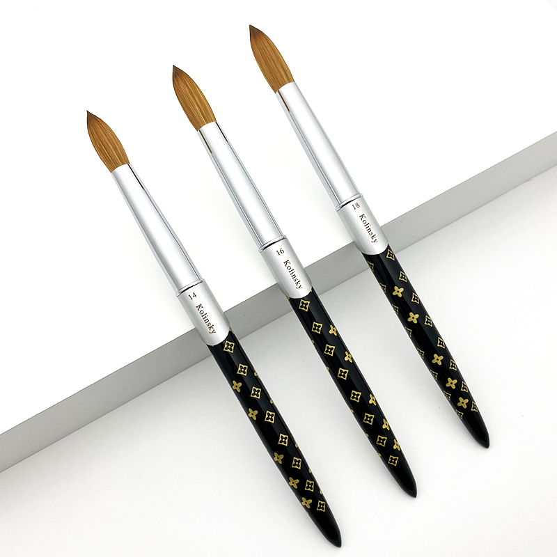 Nail Salon Supplies Size 14 16 18 Kolinsky Germany Acrylic Nail Brush Monogram Black Handle Nail Art Brushes 80% Kolinsky