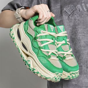 Men's Fashionable Breathable Casual Shoes for Summer Solid with Lace-up Closure and Tire Sole Height Increasing Feature