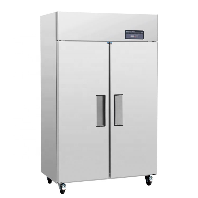 Commercial Hotel Kitchen Equipment Stainless Steel Two Big Door Upright Chiller Freezer Fridge