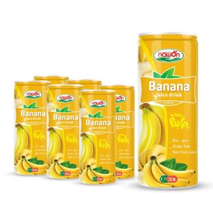 Banana juice with Pulp 320ml Canned Low MOQ Free Sample Natural Fruit juice Drink OEM Beverage in Vietnam ISO HALAL BRC