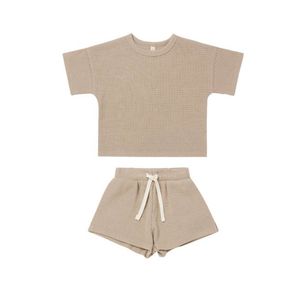 Baby Summer Clothes Kids Solid Color Essentials Outfits Fashion Boys Girls Waffle Shirt +Shorts 2 PCS Tracksuit Sets