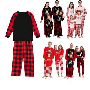 2025 Wholesale Custom Print Xmas Holiday Home Wear Matching Family with Pet Pajamas Red Top Striped Pants