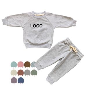 Custom Logo Baby Boys Tracksuit Sweatshirt   Pull Over Toddler Kids Jogger  Set Clothing Set Solid Baby Boys Sweatsuit Sets