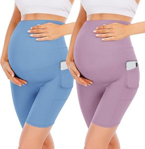 Maternity Shorts With Pockets Over the Belly Biker Shorts for Pregnancy Yoga Active Workout