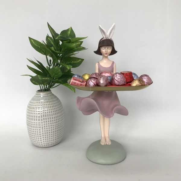 Wholesale Resin Home Decor Girl Statue Holder Trays Jewelry Candy Organizer Multifunction Desk Organizer for Living Room