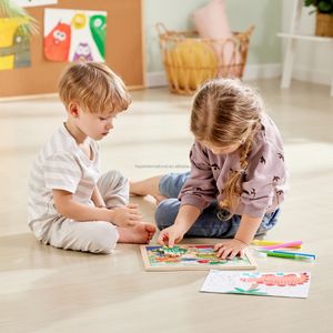 Hape Wooden Jigsaw Animal Puzzle Board Cartoon Children Learning Cognition Early Education Educational Toys for Kids