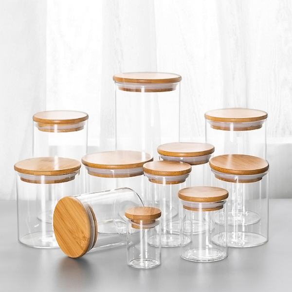 Wholesale Factory Storage Bottles Jars Food Storage Container With Airtight Bamboo Lid Borosilicale Clear Glass Jar Storage-13S