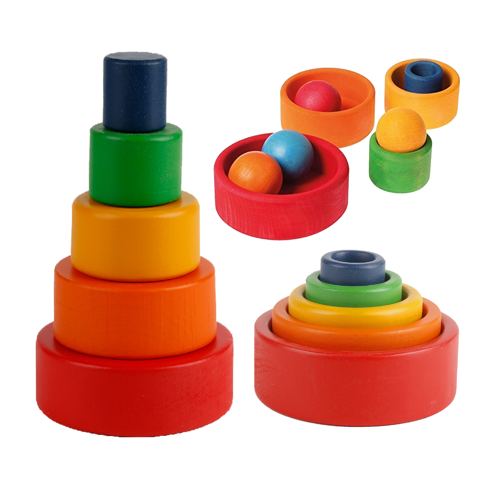 Baby Color Wooden Rainbow Construction Stacking Golden Supplier Custom Stem Bowls Toy Building Block Set of Beech Educational