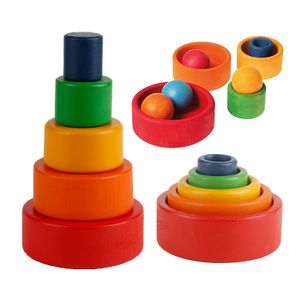 Baby Color Wooden Rainbow Construction Stacking Golden Supplier Custom Stem Bowls Toy Building Block Set of Beech Educational