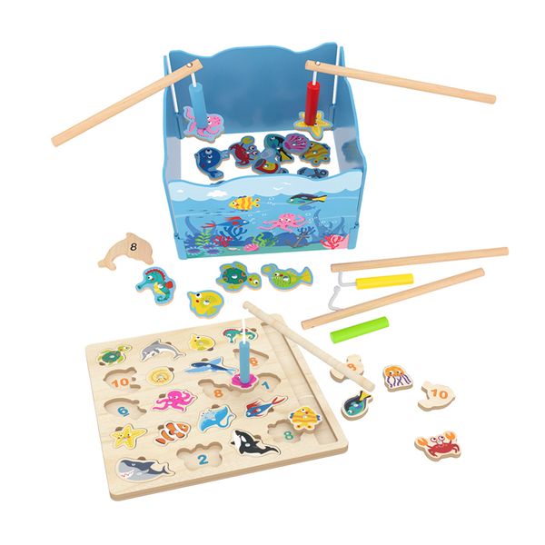 Wooden Magnetic Fishing Game Montessori Toys Learning Wood Magnetic Fishing Game-the Sea Educational Puzzle Board for Kids