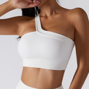 New OEM/ODM Custom One Shoulder Strap Women's Sports Bra Hollow Out Back Exercise Fitness Yoga Bra Top Sexy Sport Bra for Women