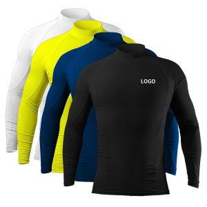 Custom Logo Long Sleeve Rash Guard with UPF 50+ UV Sun Protection for Men's Compression Shirt Quick Dry Surf Swim Tops Rashguard