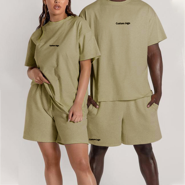 Guangzhou Qianshi Trading Co., Ltd. Custom Two Piece Shorts and T-shirt Set Pour Hommes Cotton Boxy Blank Unisex Oversized...