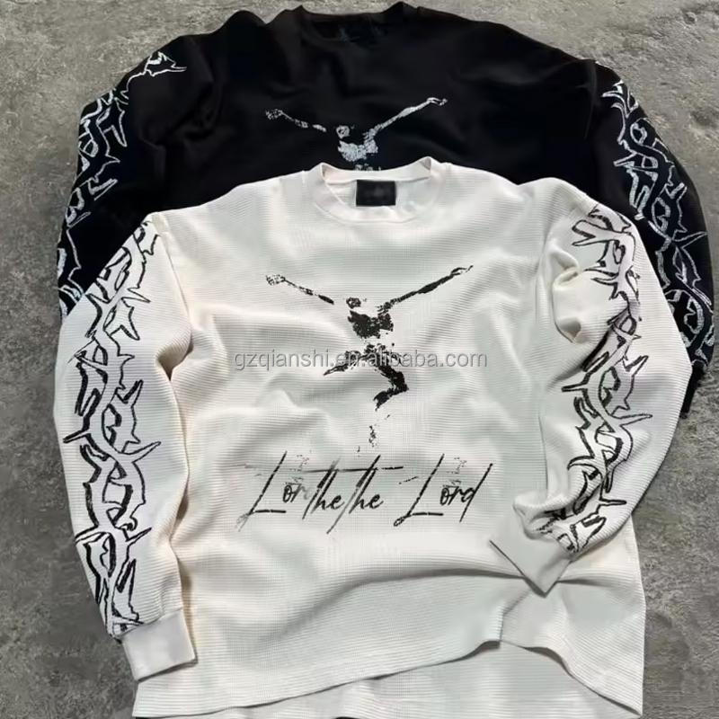 Guangzhou Qianshi Trading Co., Ltd. Custom Dtg Screen Print Graphic T-shirt White Thermal Long Sleeved Shirt for Men Oversize...