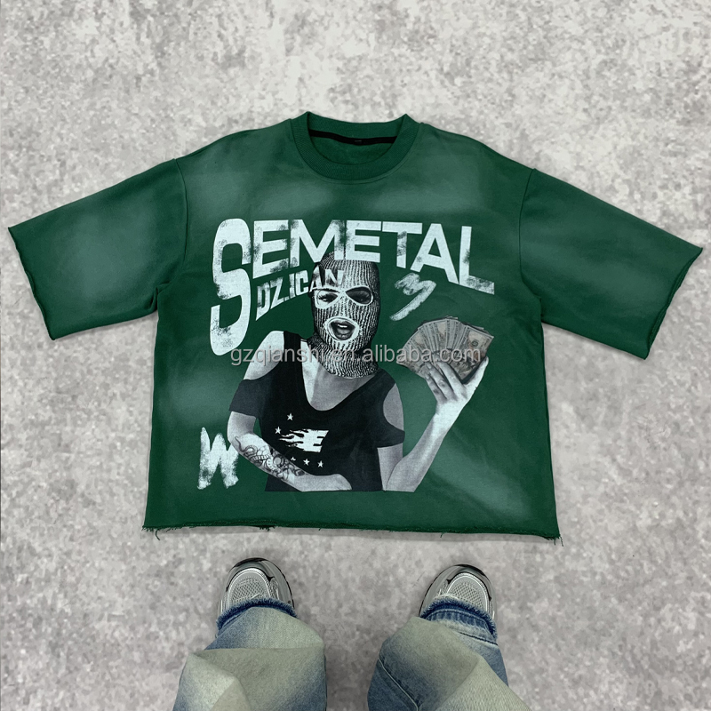 QIANSHI Custom French Terry Tee Designer Shirt Manufacturer Cotton Washed t Shirt Heavyweight Oversized Graphic T-shirt for Men