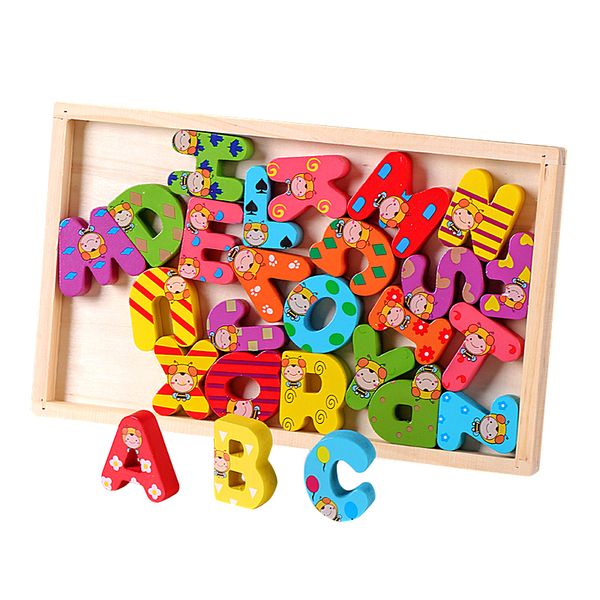 Montessori Cartoon Number Letter Building Block Box Preschool Early Cognitive Enlightenment Desktop Puzzle Game Wooden Toys Kids
