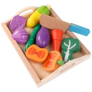 Children's Wooden Puzzle Game Creative Building Blocks for DIY Kitchen & Food Toys for Boys Girls for Cutting Fruits Vegetables