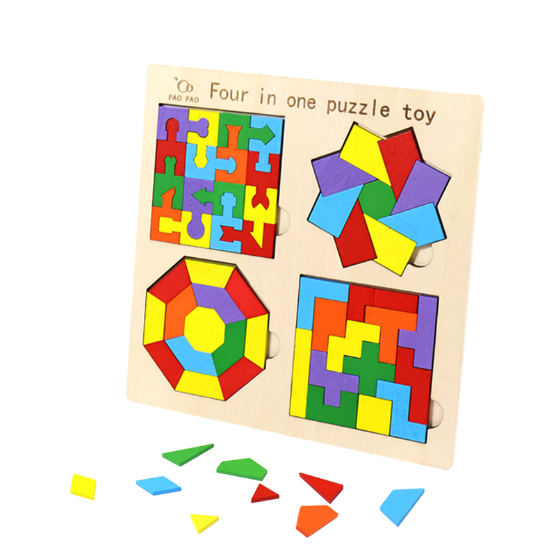 Children Geometry Shape Cognition Matching DIY 3D Jigsaw Puzzles Board Games Baby Educational Learning Toys for Kids Boys Girls