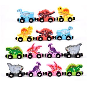 Cartoon Dinosaur Building Blocks with Small Train Early Childhood Wooden Toy for Boys Girls Magnetic Preschool Educational Toy