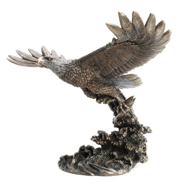 VERONESE DESIGN -EAGLE CATCHING FISH(BRONZE)- POLYRESIN & COLD CAST BRONZE ART HOME DECOR FIGURINE
