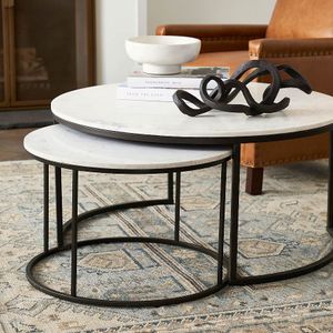 Living Room Nordic Cheap Round  Marble White Nesting Side Set Coffee Tables